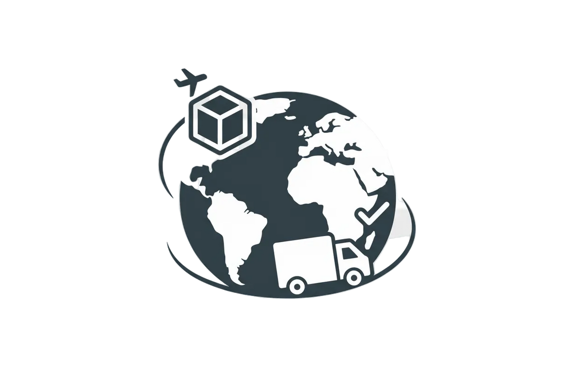 generate a worldwide shipping icon in white color with transparent background